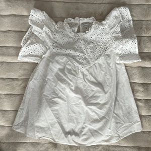 White eyelet top flutter sleeves size S